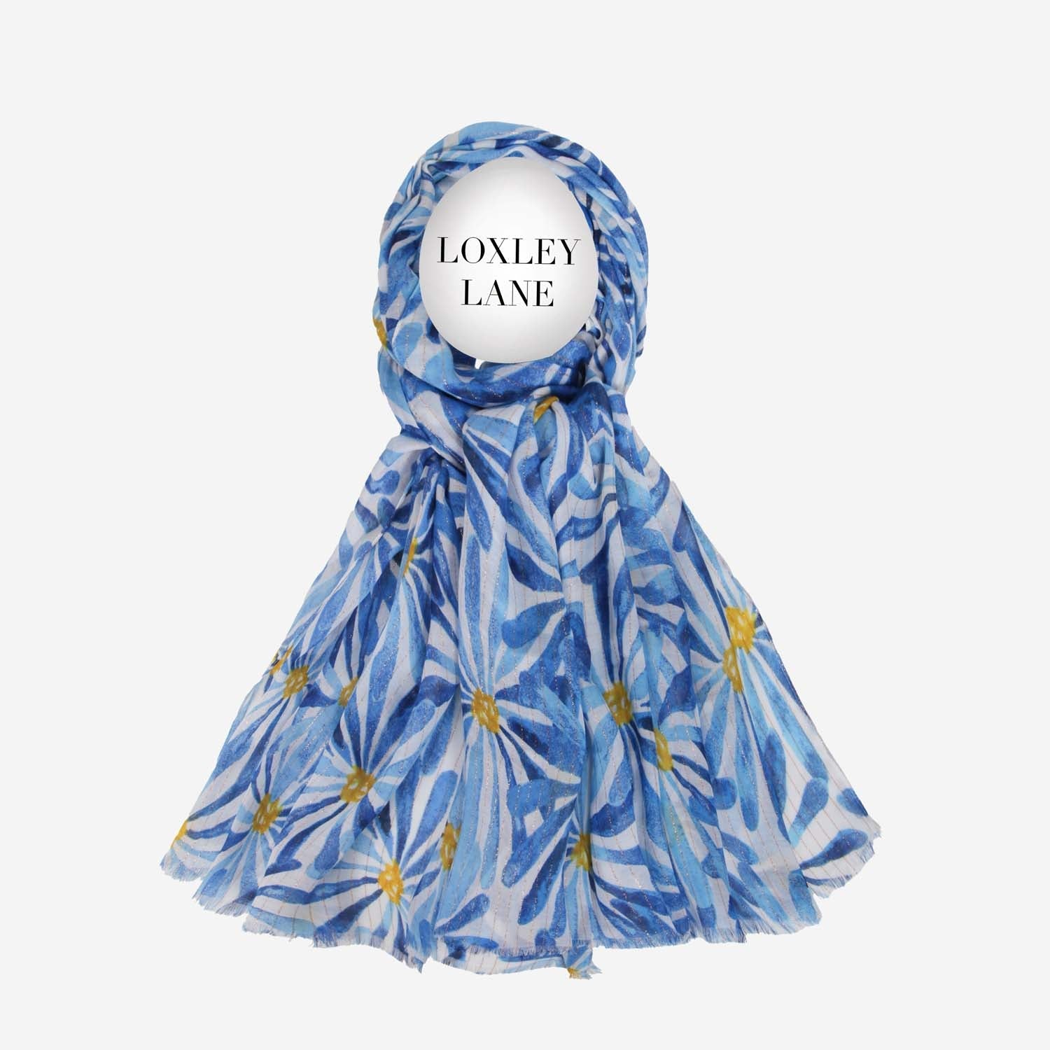 LIGHTWEIGHT SCARF DAISY PRINT BLUE