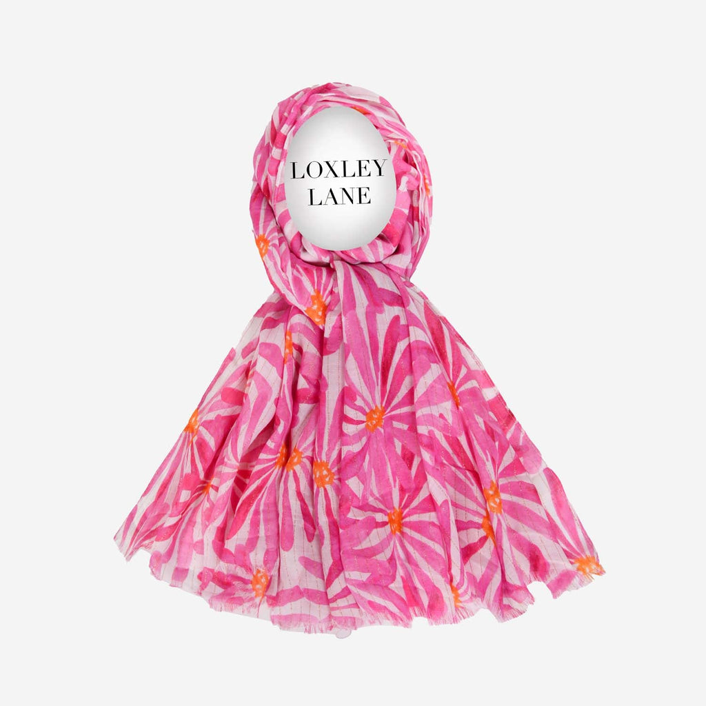 LIGHTWEIGHT SCARF DAISY PRINT PINK