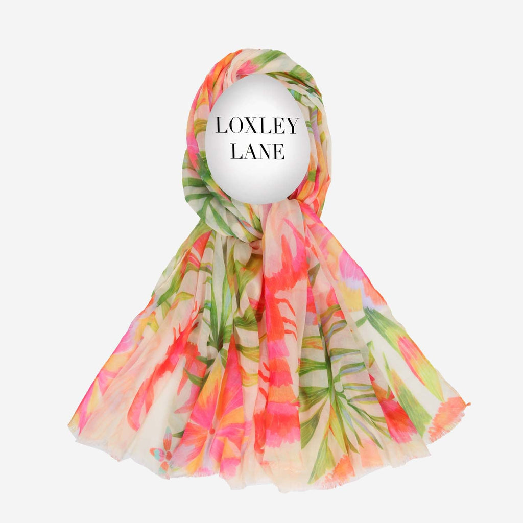 LIGHTWEIGHT SCARF TROPICAL PRINT CREAM