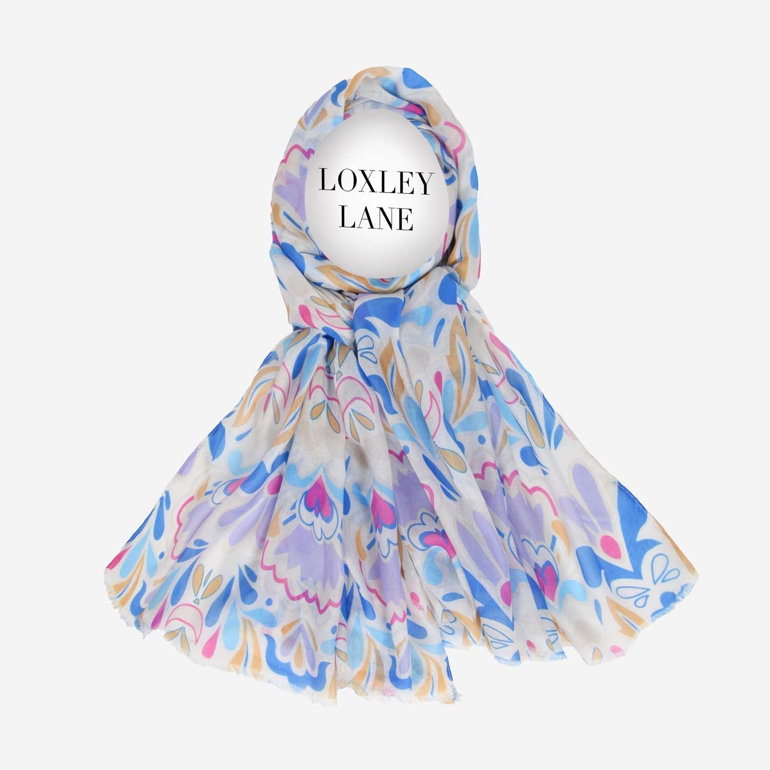 LIGHTWEIGHT SCARF RETRO FLORAL BLUE