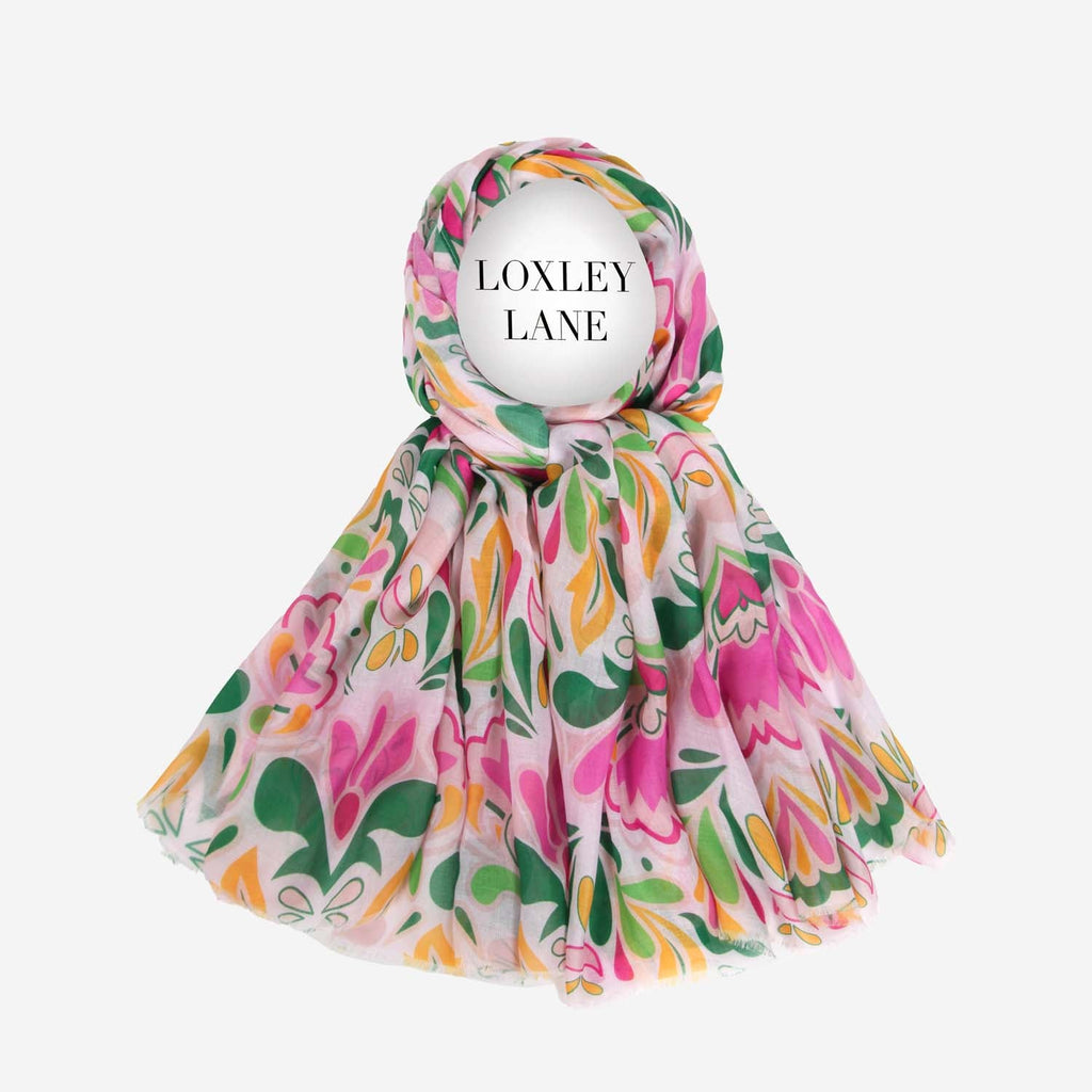 LIGHTWEIGHT SCARF RETRO FLORAL PINK