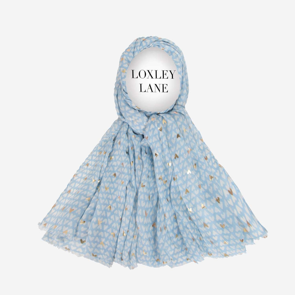 LIGHTWEIGHT SCARF METALLIC HEARTS BLUE