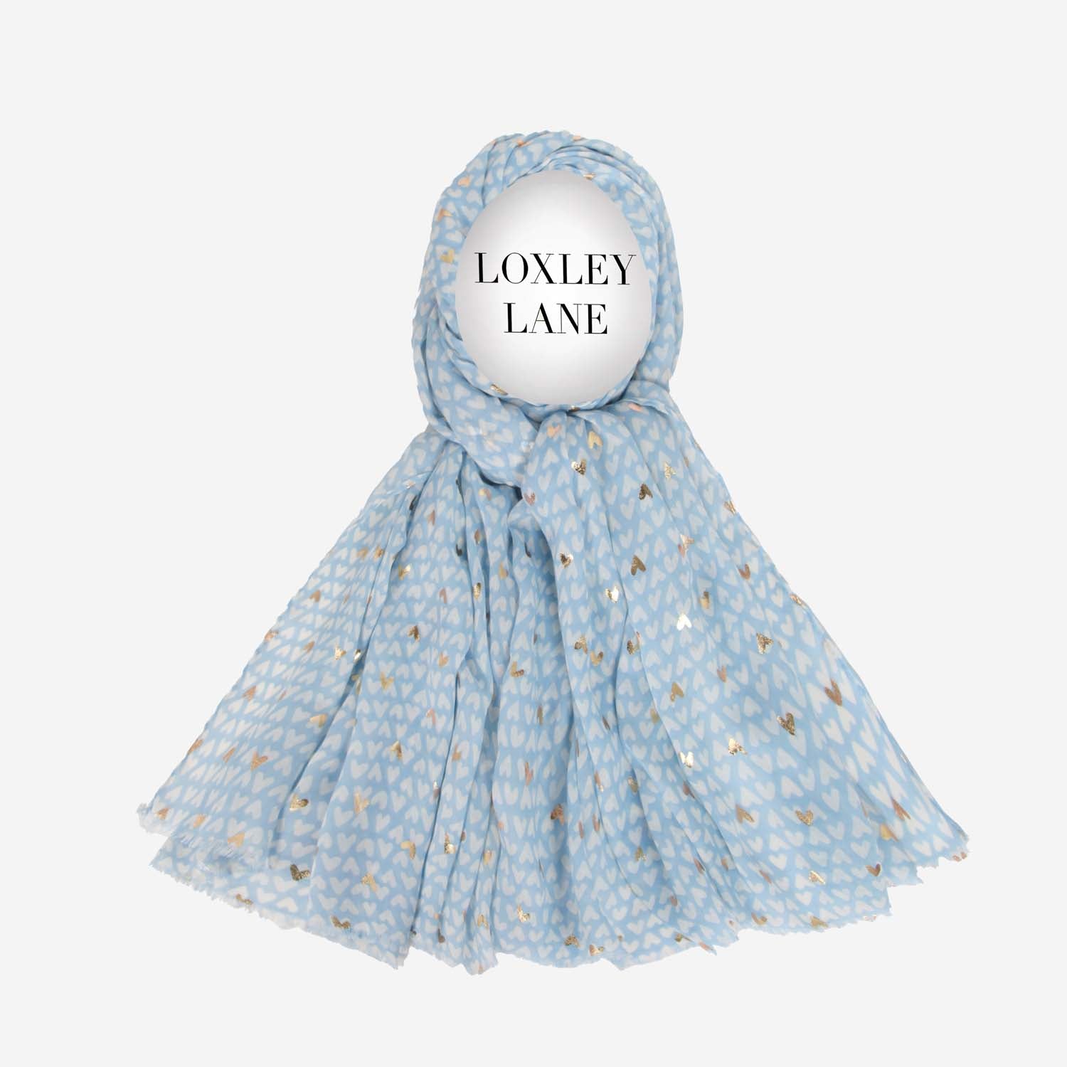 LIGHTWEIGHT SCARF METALLIC HEARTS BLUE