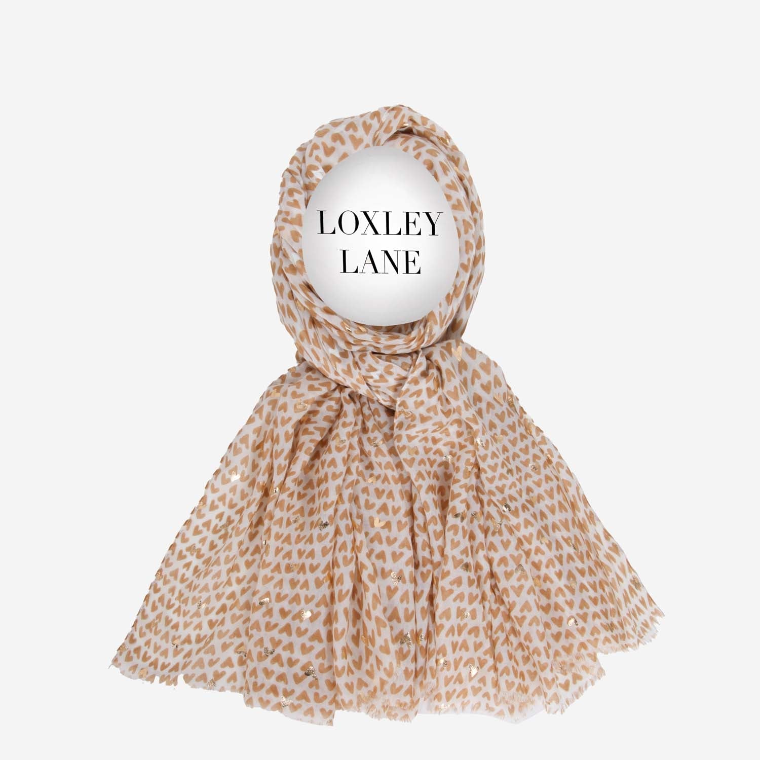 LIGHTWEIGHT SCARF METALLIC HEARTS CREAM