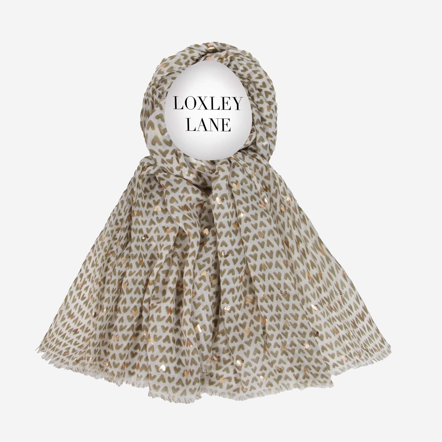 LIGHTWEIGHT SCARF METALLIC HEARTS GREEN