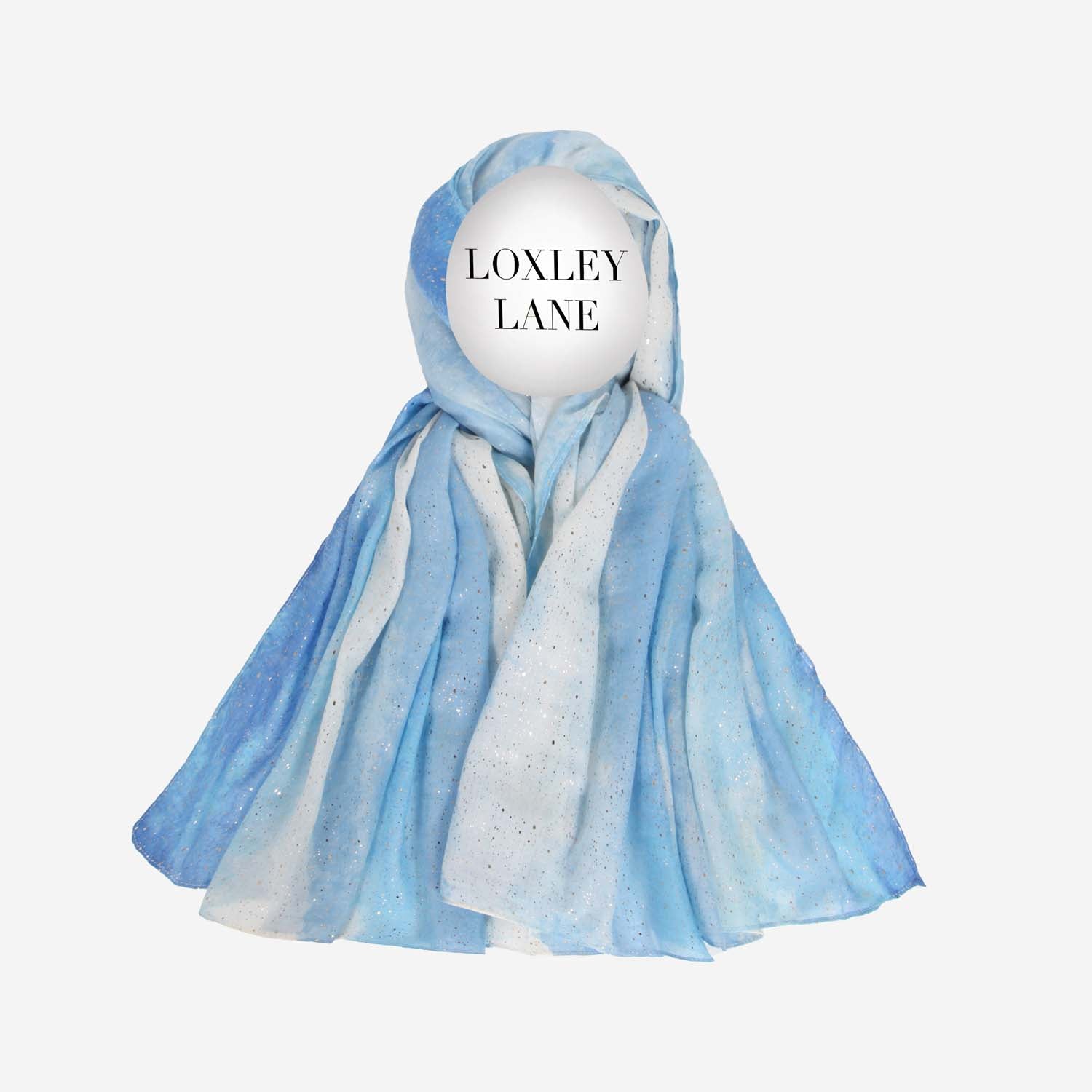 LIGHTWEIGHT SCARF ABSTRACT METALLIC BLUE