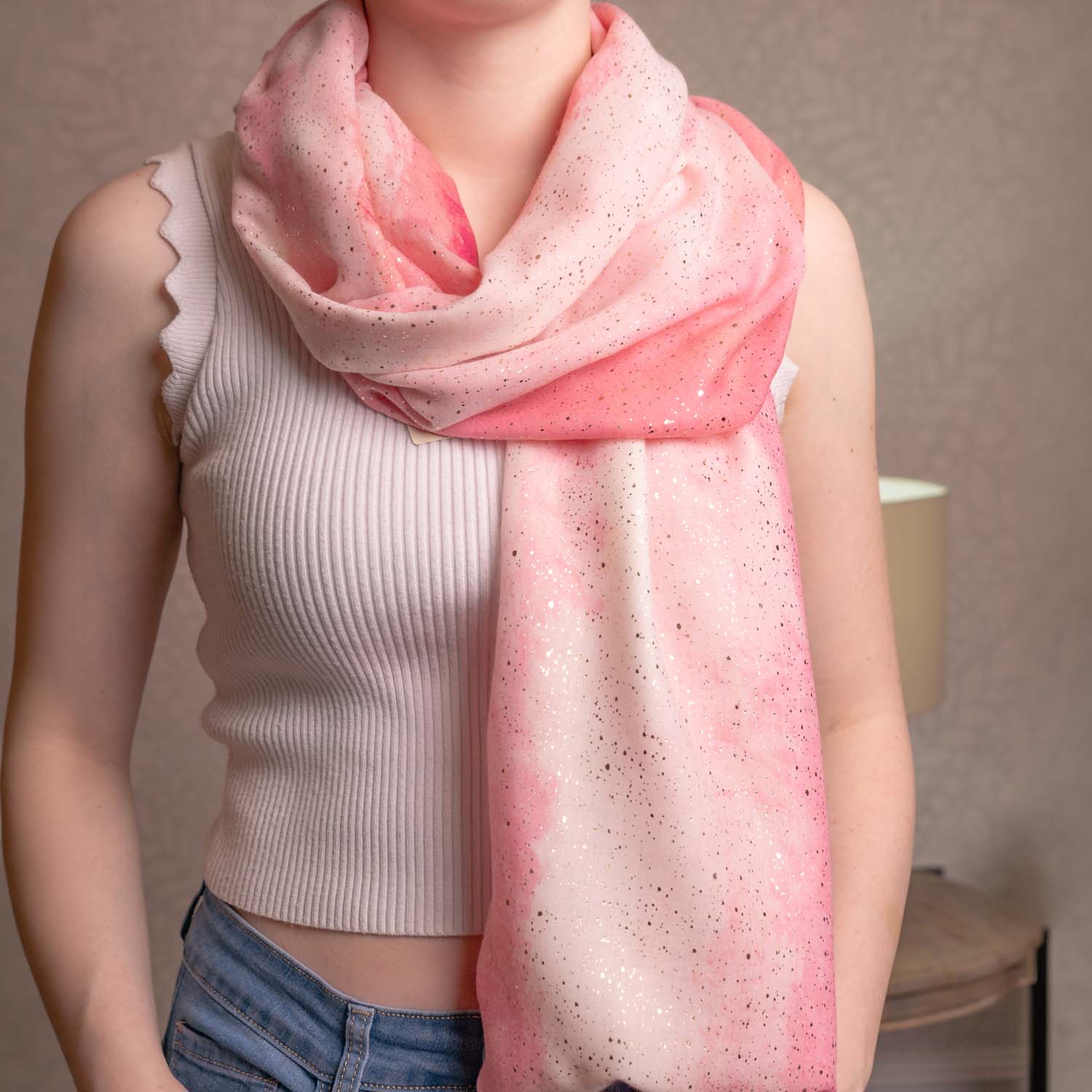 LIGHTWEIGHT SCARF ABSTRACT METALLIC PINK