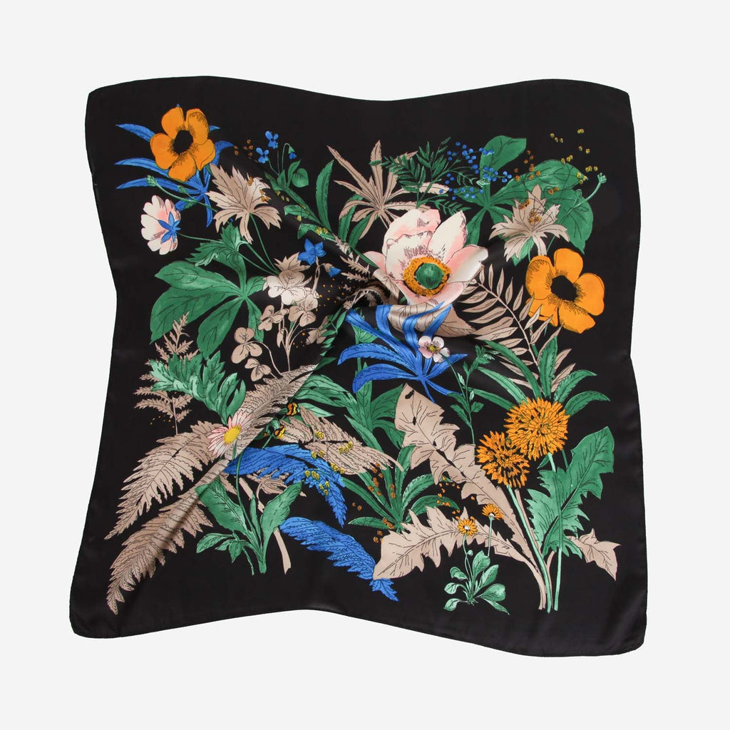 SATIN NECKTIE TROPICAL FLORAL BLACK