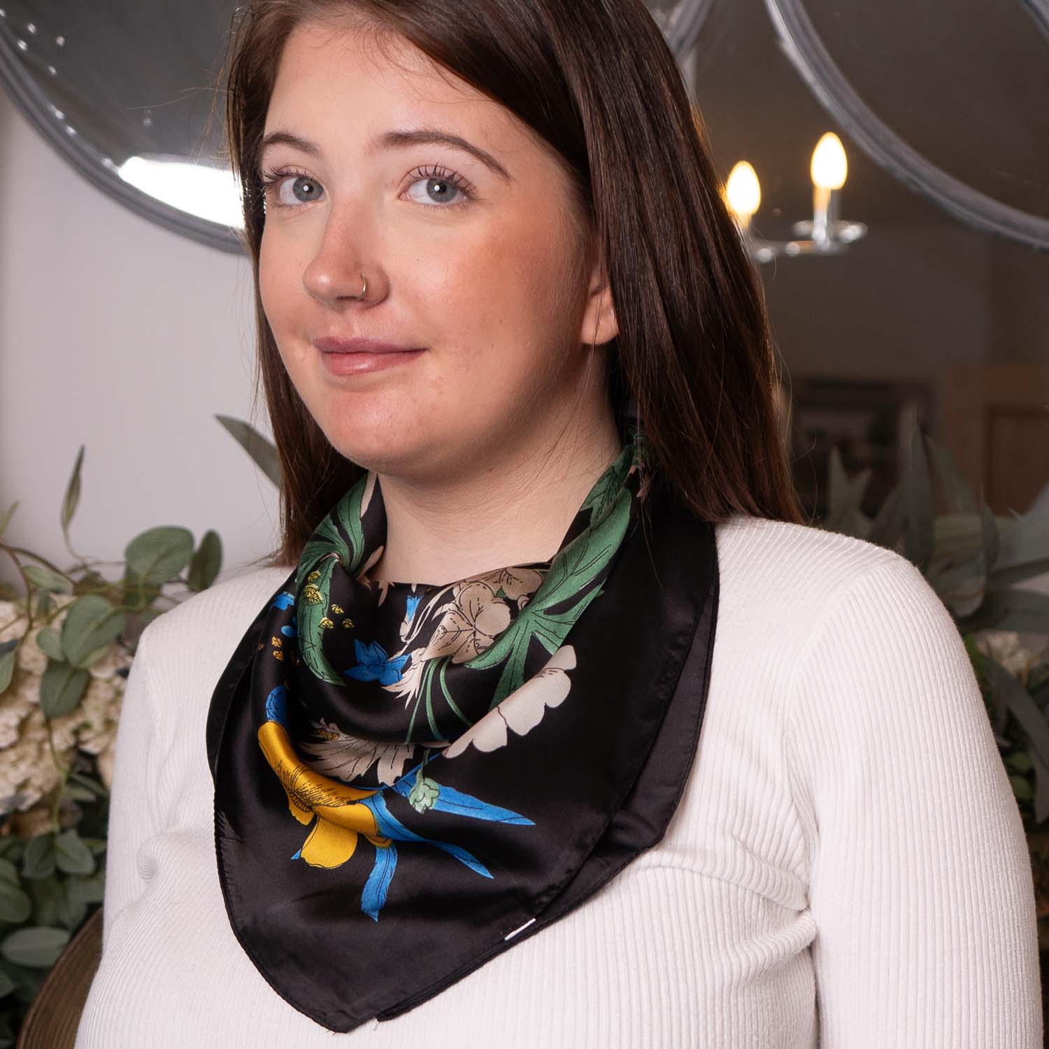 SATIN NECKTIE TROPICAL FLORAL BLACK