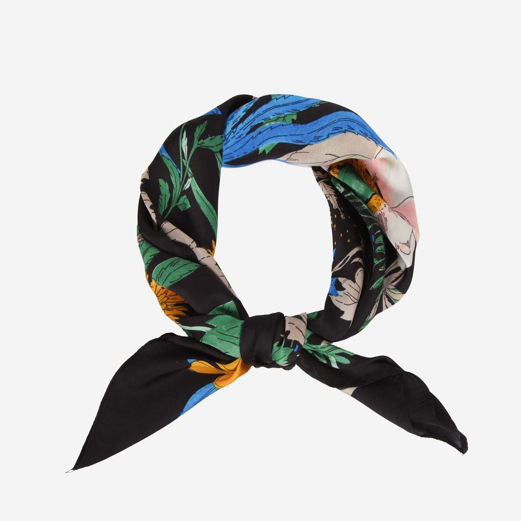 SATIN NECKTIE TROPICAL FLORAL BLACK