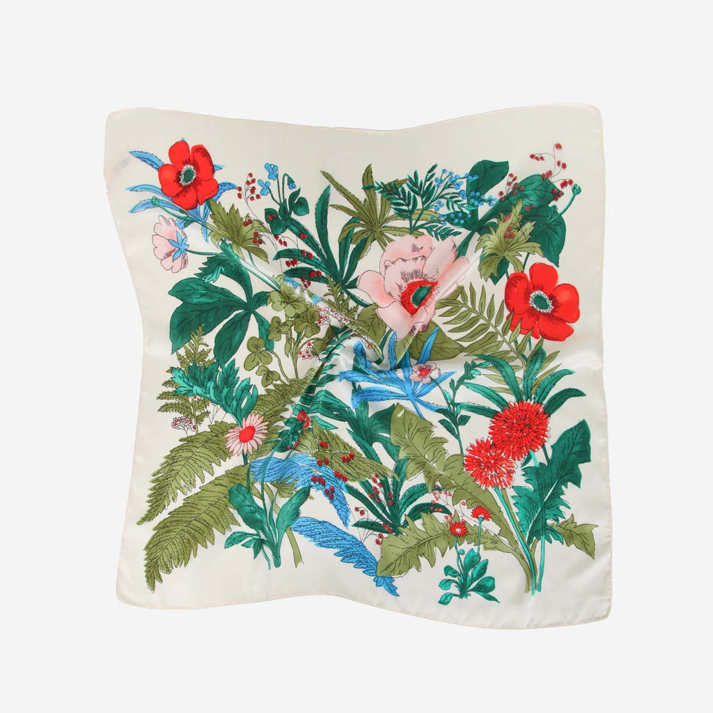 SATIN NECKTIE TROPICAL FLORAL CREAM