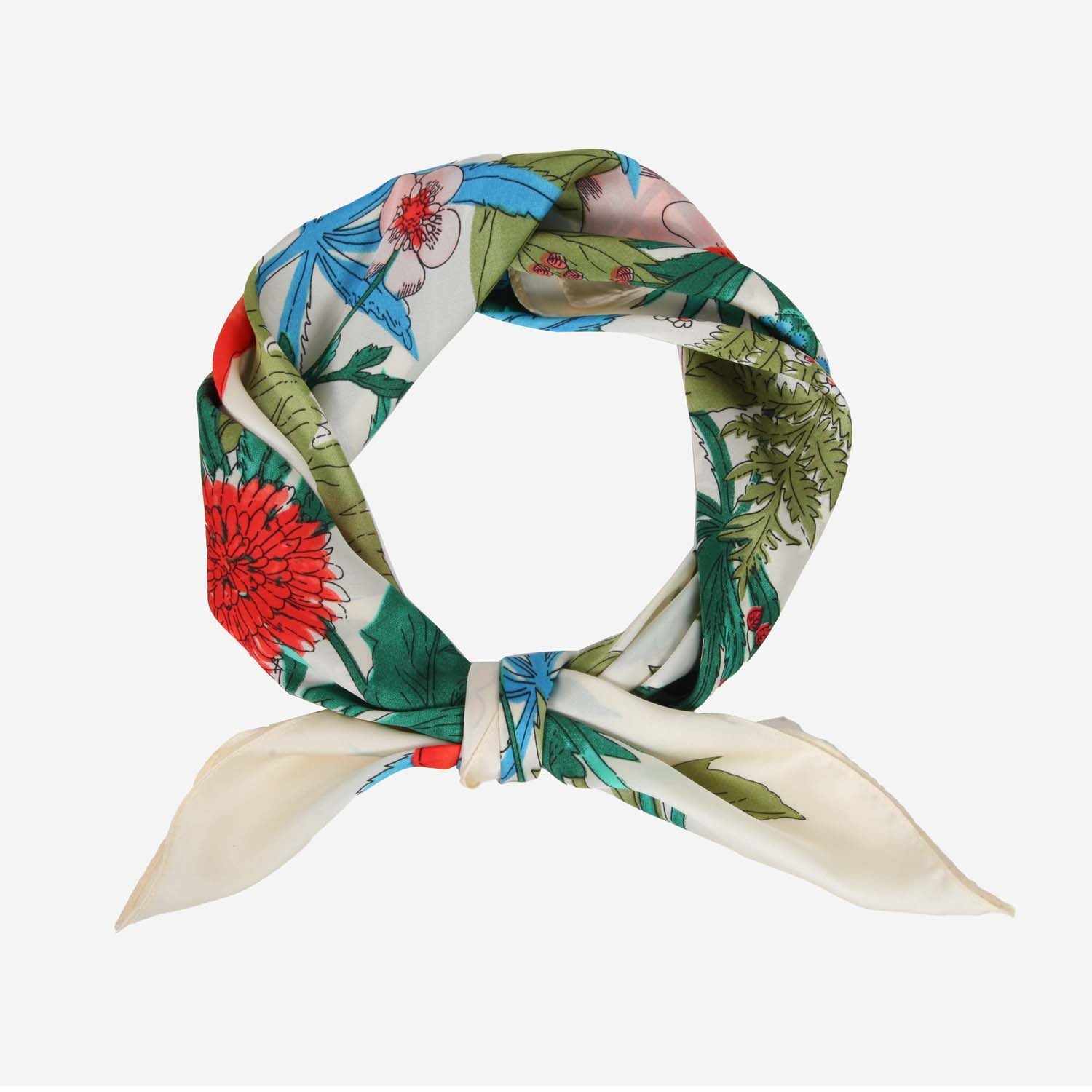 SATIN NECKTIE TROPICAL FLORAL CREAM