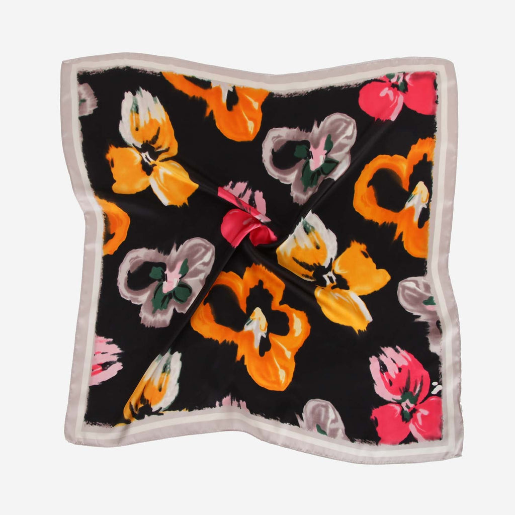 SATIN NECKTIE ABSTRACT FLORAL BLACK