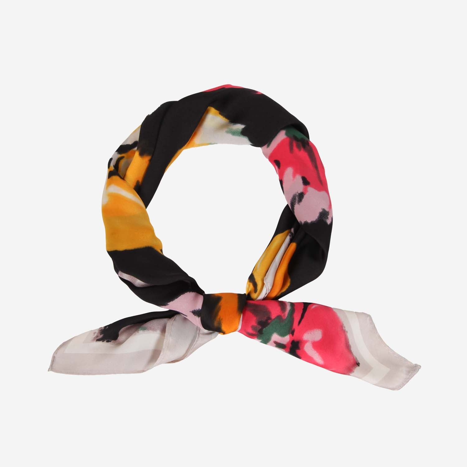 SATIN NECKTIE ABSTRACT FLORAL BLACK