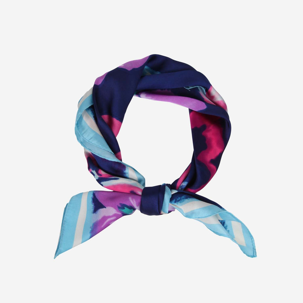 SATIN NECKTIE ABSTRACT FLORAL BLUE