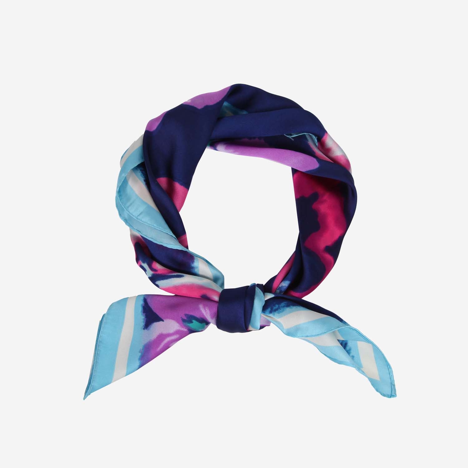 SATIN NECKTIE ABSTRACT FLORAL BLUE