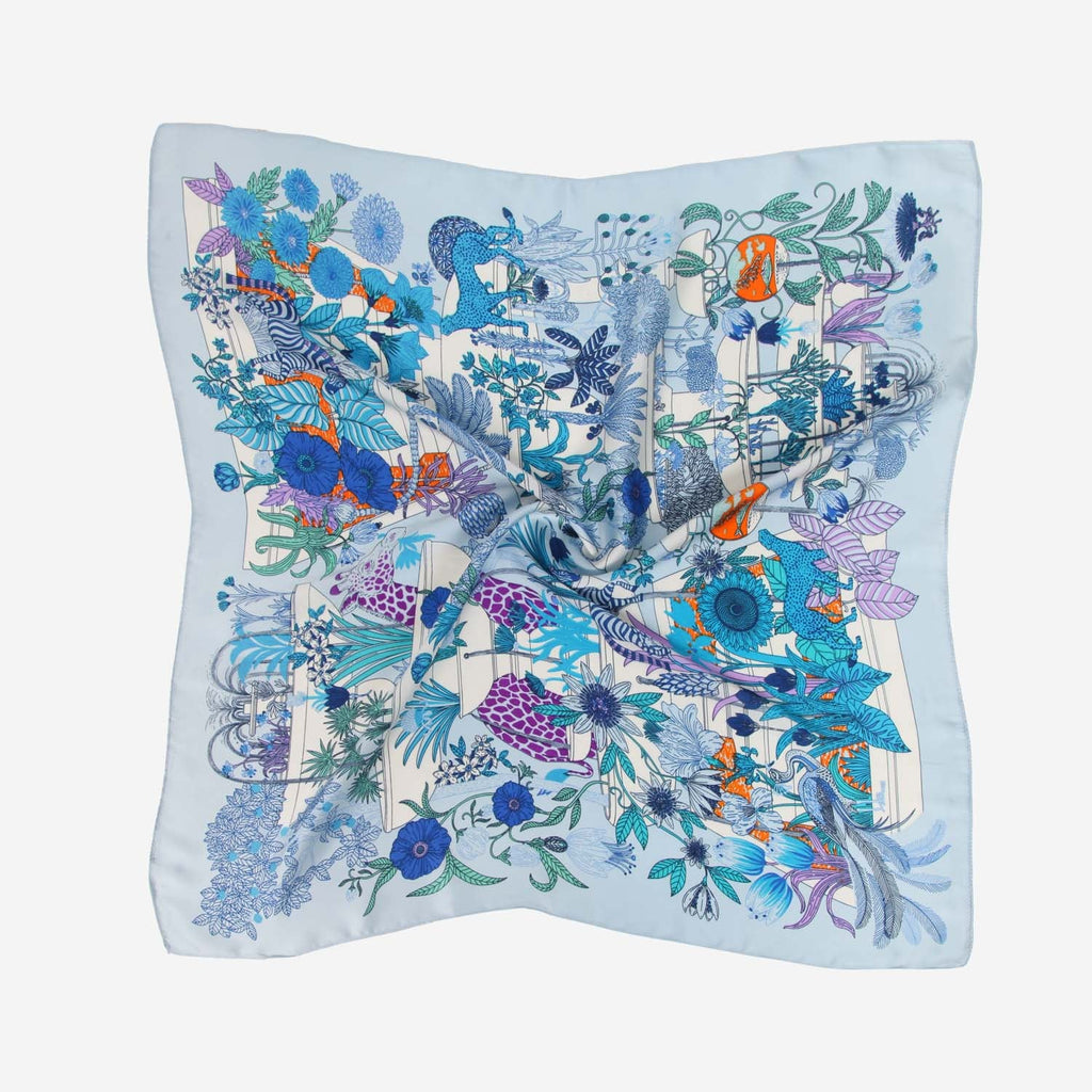 SATIN NECKTIE WILD FLOWERS BLUE