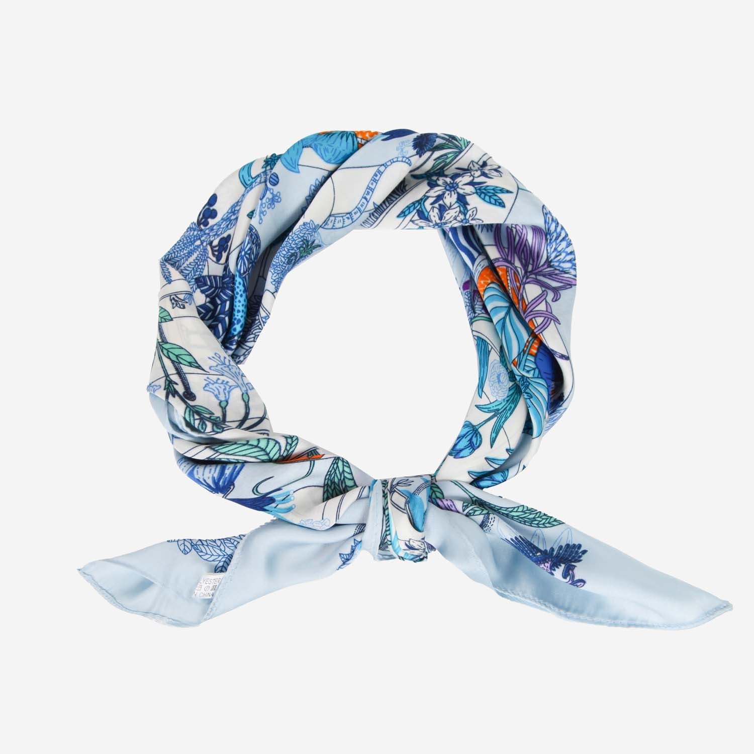 SATIN NECKTIE WILD FLOWERS BLUE