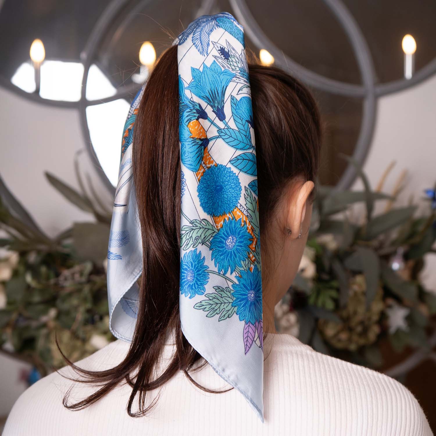 SATIN NECKTIE WILD FLOWERS BLUE