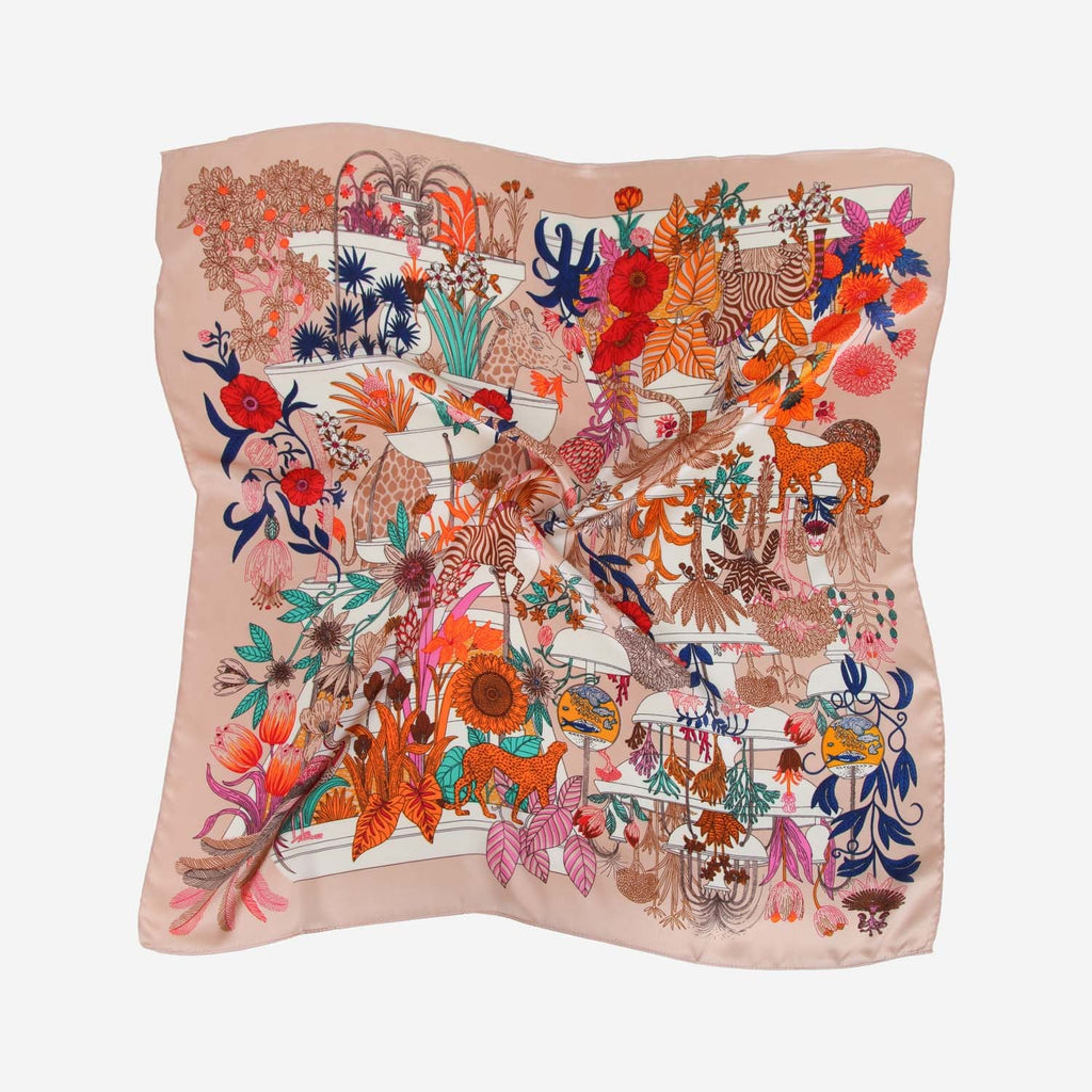 SATIN NECKTIE WILD FLOWERS ORANGE