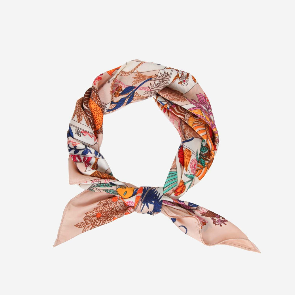 SATIN NECKTIE WILD FLOWERS ORANGE