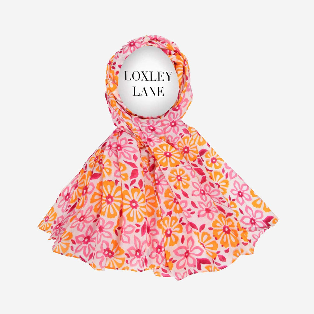 PURE COTTON SCARF KANTHA DAISIES PINK