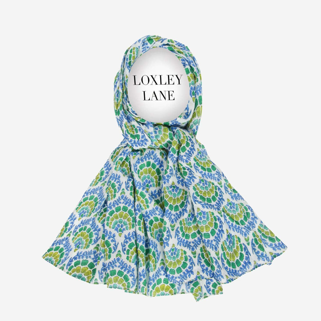 PURE COTTON SCARF PEACOCK TAIL BLUE