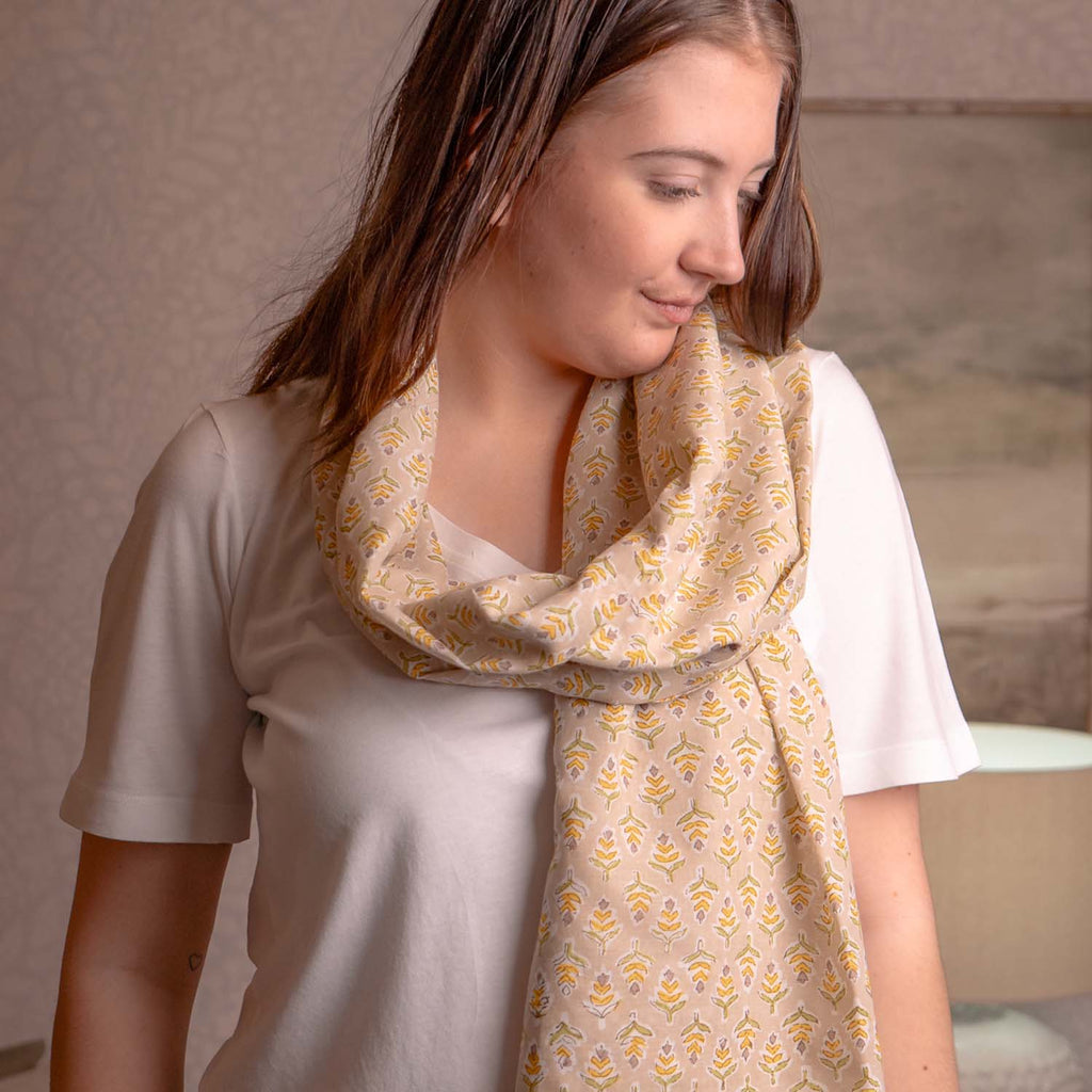 PURE COTTON SCARF KANTHA DITSY YELLOW