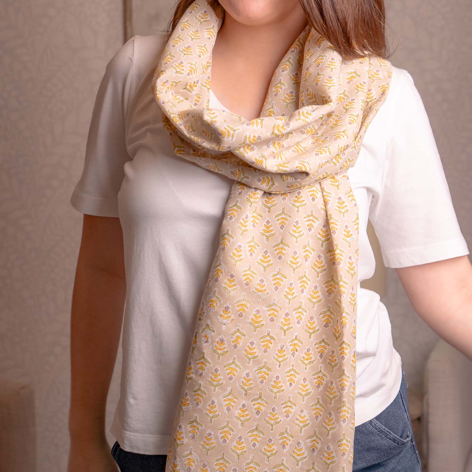 PURE COTTON SCARF KANTHA DITSY YELLOW