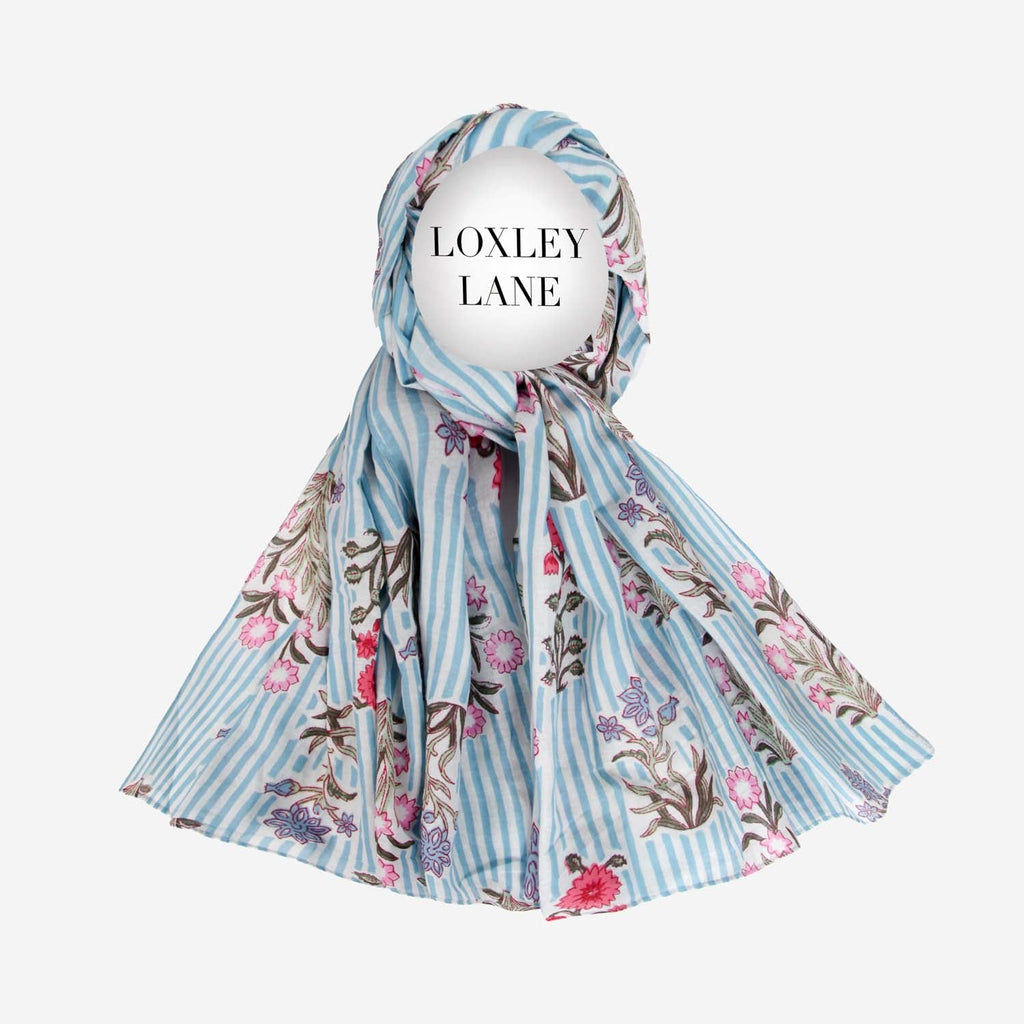 PURE COTTON SCARF KANTHA GARDEN BLUE