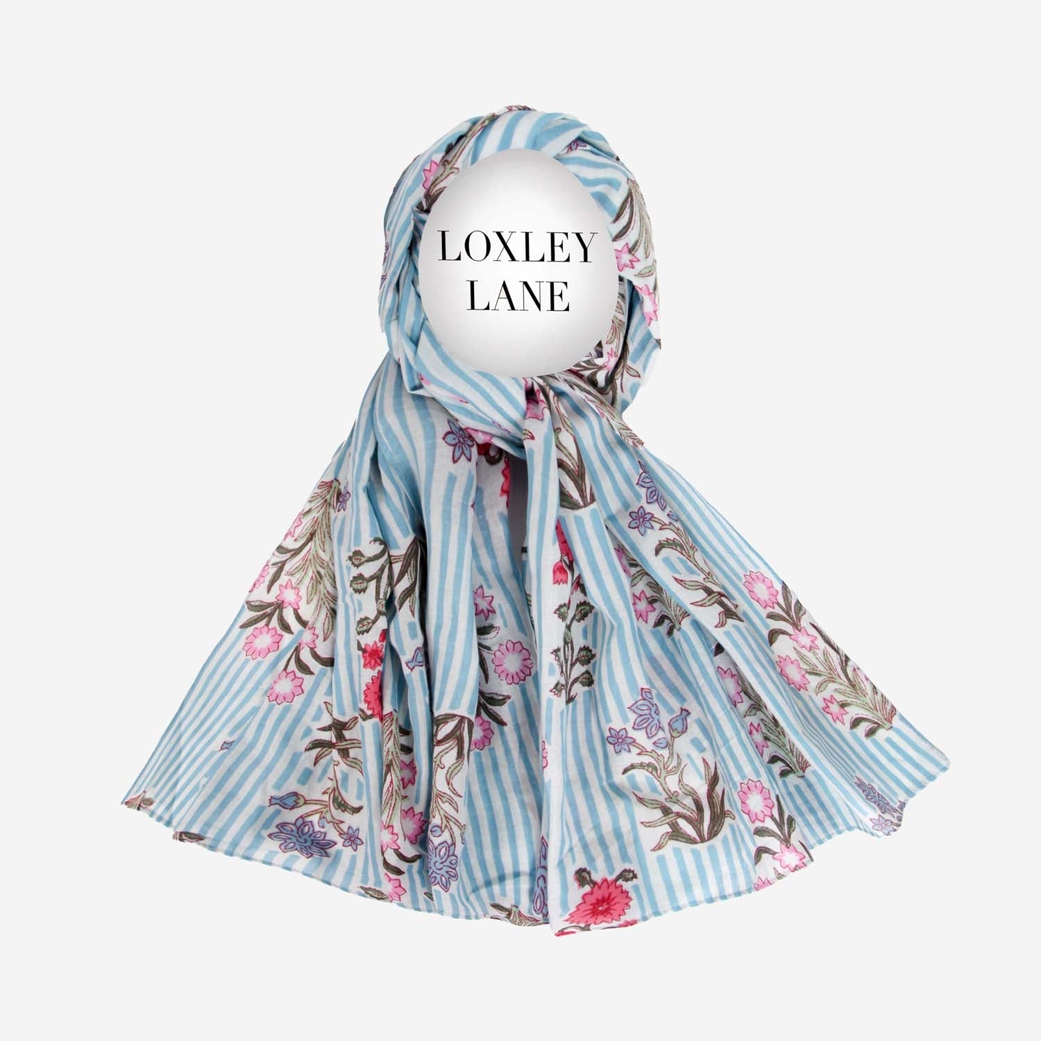 PURE COTTON SCARF KANTHA GARDEN BLUE