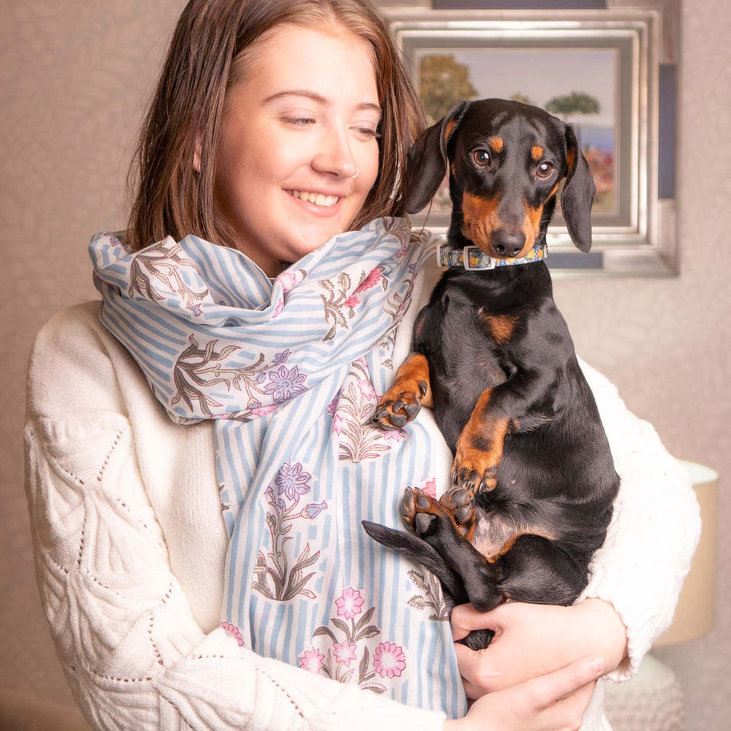 PURE COTTON SCARF KANTHA GARDEN BLUE