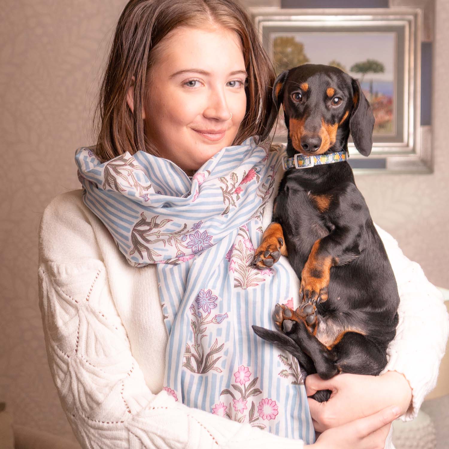 PURE COTTON SCARF KANTHA GARDEN BLUE