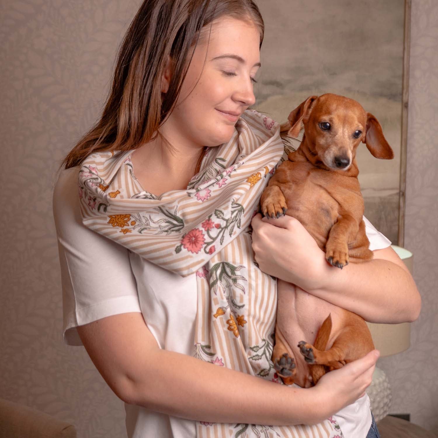 PURE COTTON SCARF KANTHA GARDEN CREAM