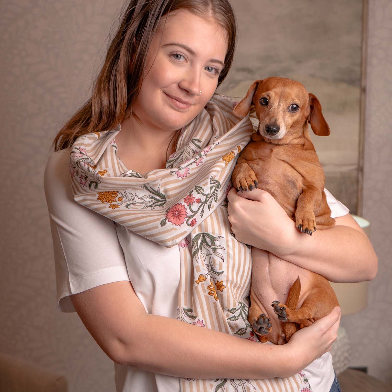 PURE COTTON SCARF KANTHA GARDEN CREAM