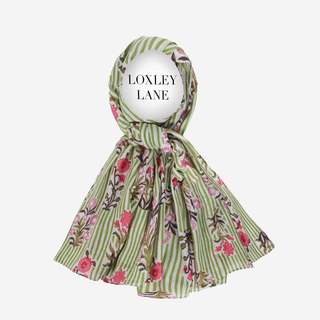 PURE COTTON SCARF KANTHA GARDEN GREEN