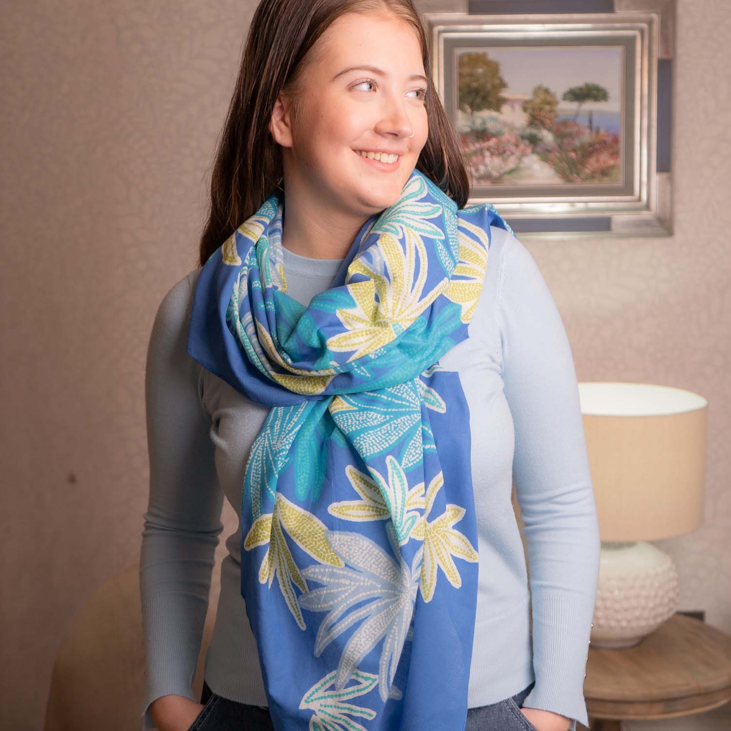 PURE COTTON SCARF KANTHA TROPICAL BLUE