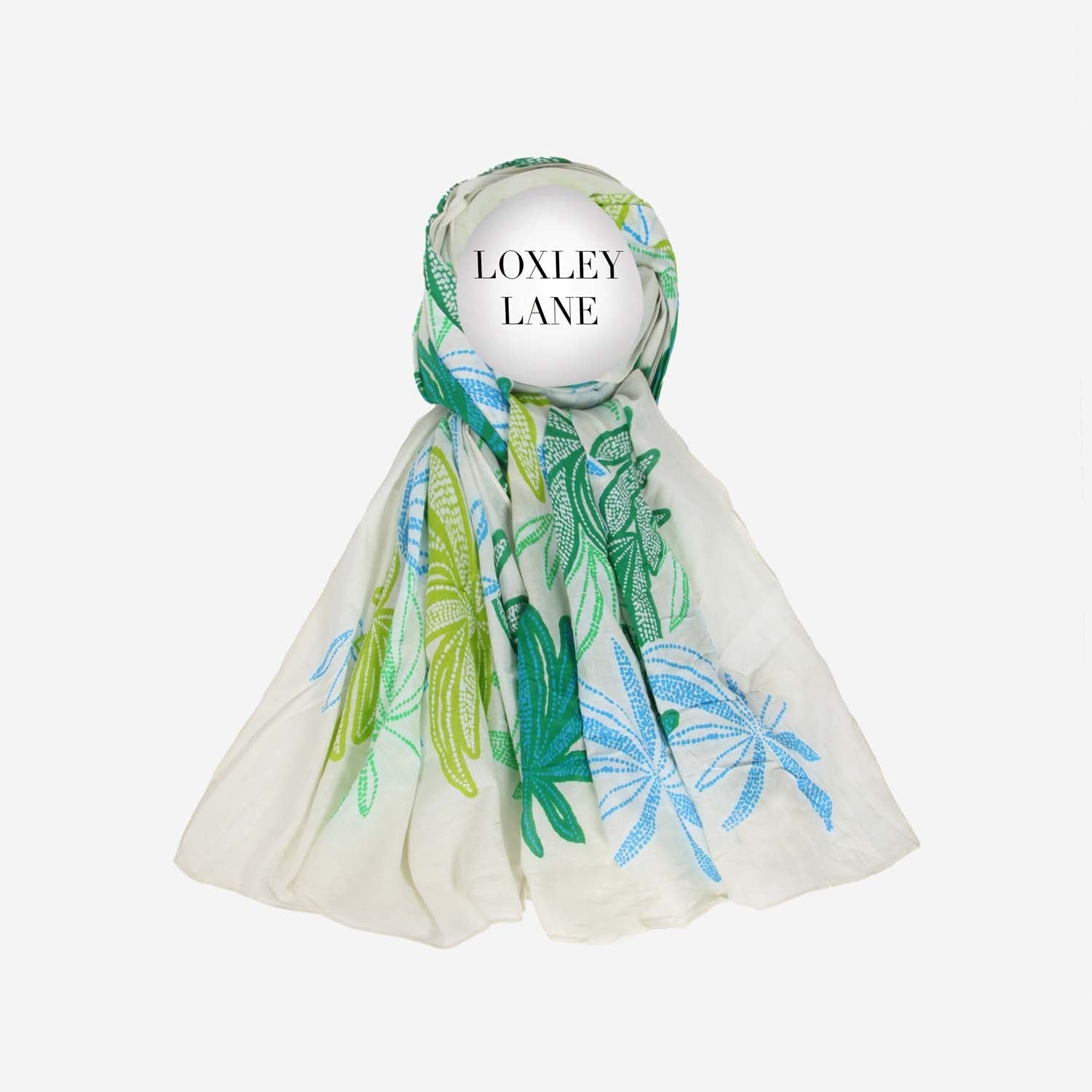 PURE COTTON SCARF KANTHA TROPICAL GREEN