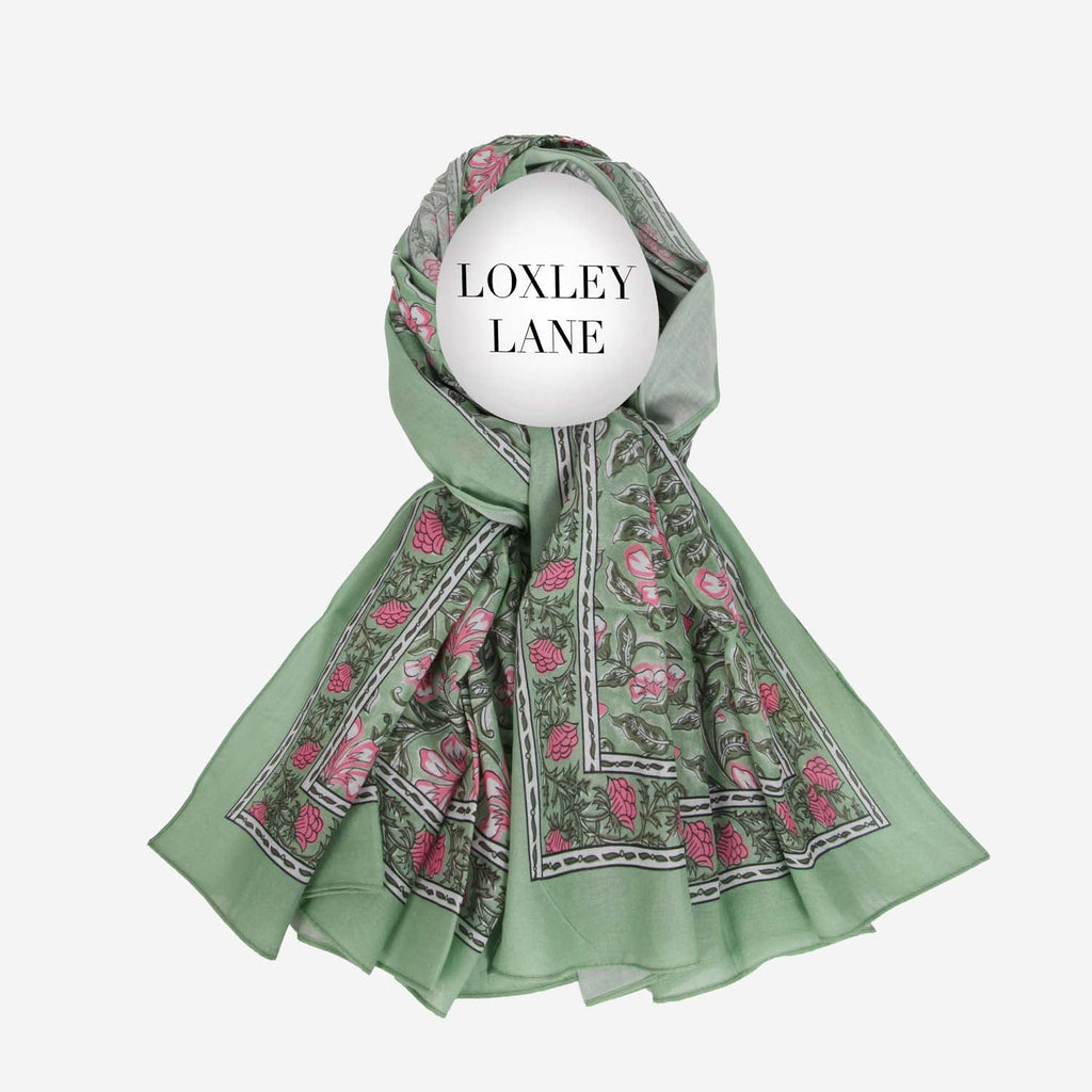 PURE COTTON SCARF KANTHA FLORAL GREEN