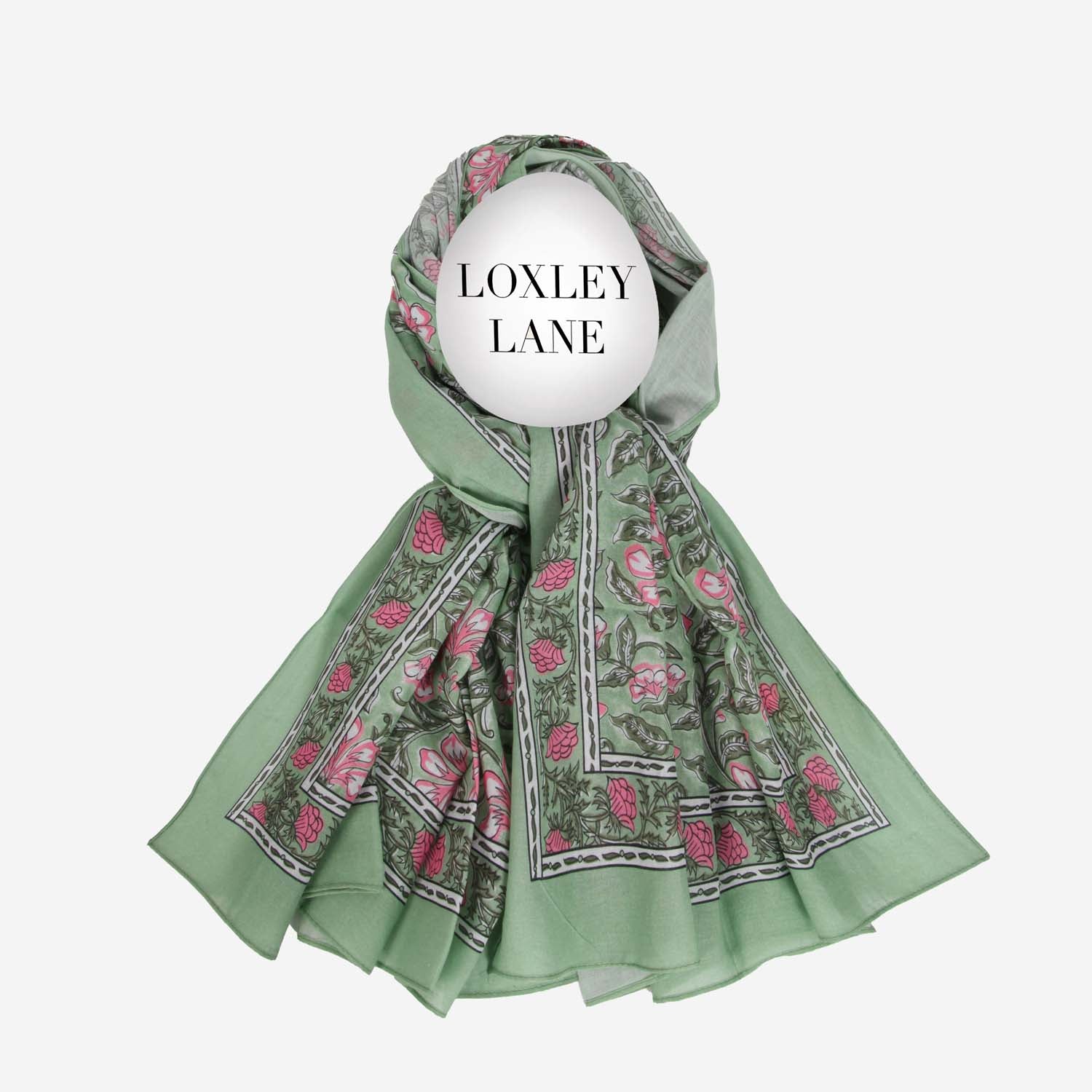 PURE COTTON SCARF KANTHA FLORAL GREEN