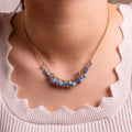 NECKLACE HANDMADE BLUE GLASS BEADS 14K GOLD PLATED