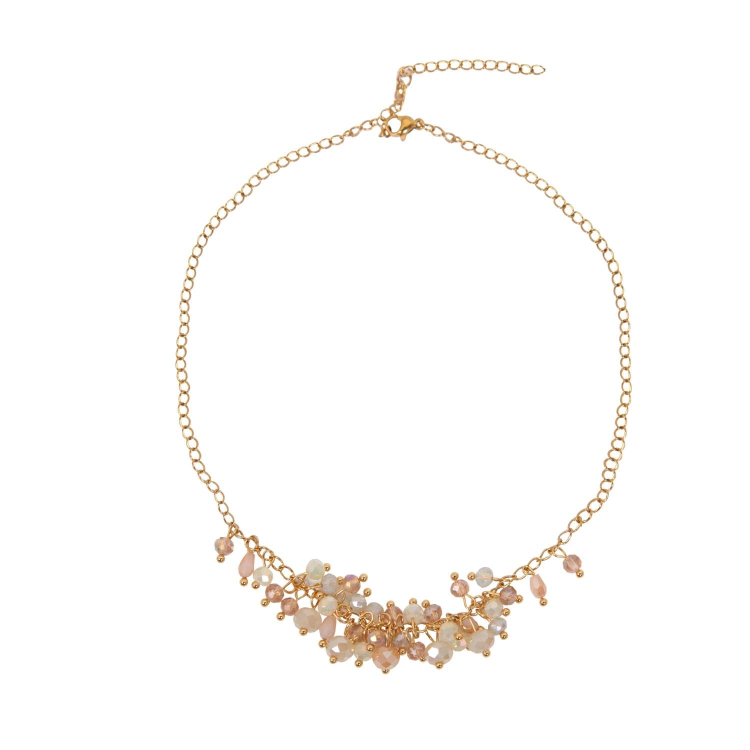 NECKLACE HANDMADE NEUTRAL GLASS BEADS 14K GOLD PLATED