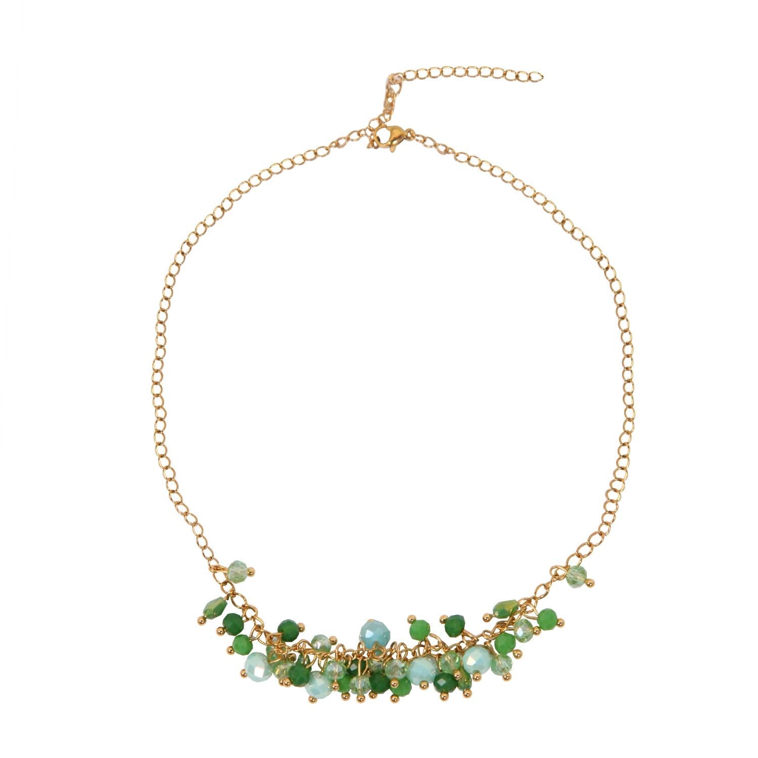NECKLACE HANDMADE GREEN GLASS BEADS 14K GOLD PLATED