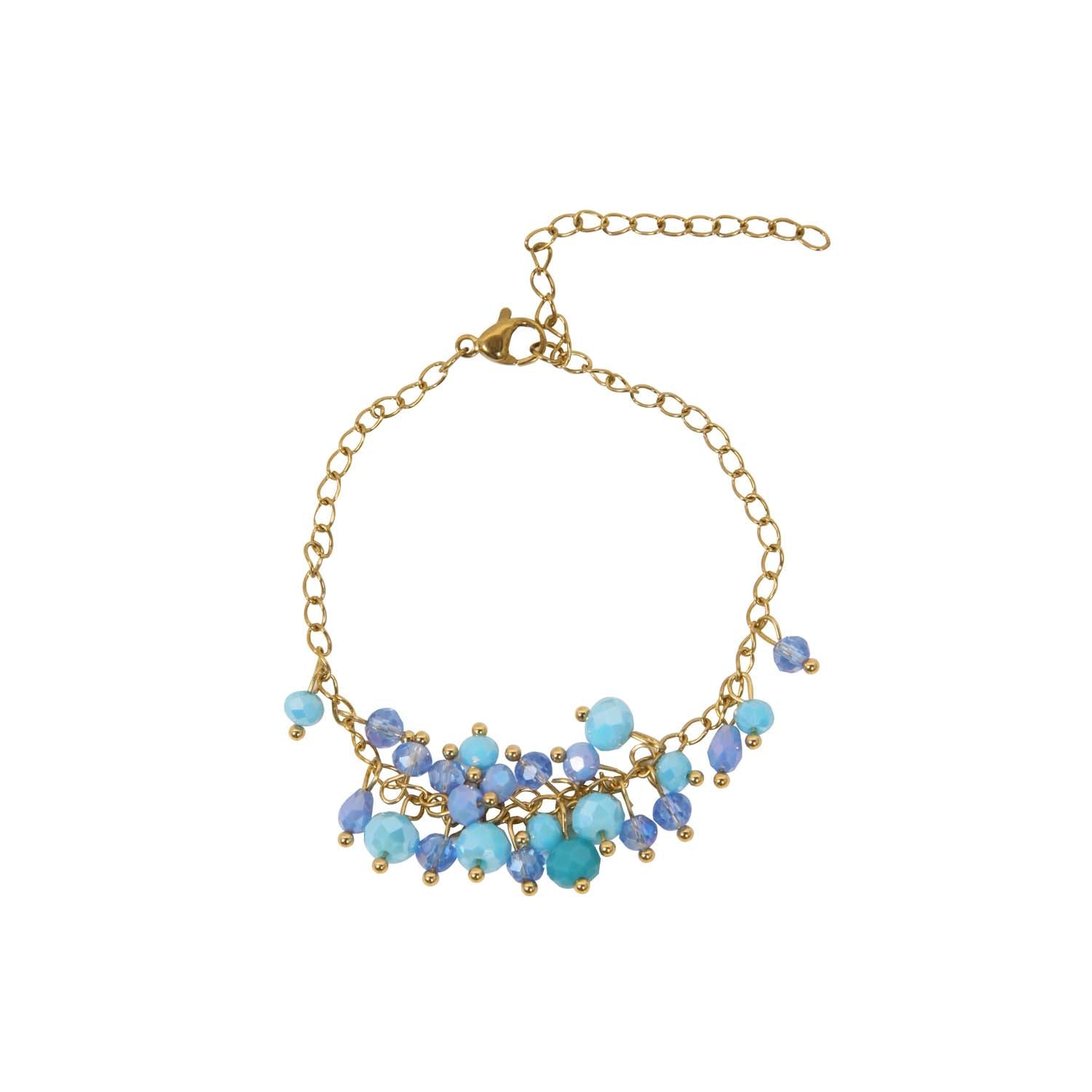 BRACELET HANDMADE BLUE GLASS BEADS 14K GOLD PLATED