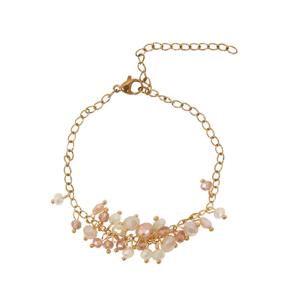 BRACELET HANDMADE NEUTRAL GLASS BEADS 14K GOLD PLATED