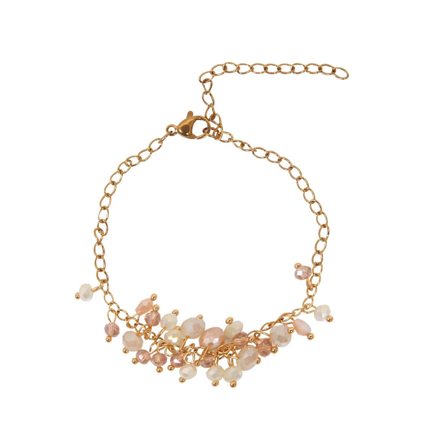 BRACELET HANDMADE NEUTRAL GLASS BEADS 14K GOLD PLATED