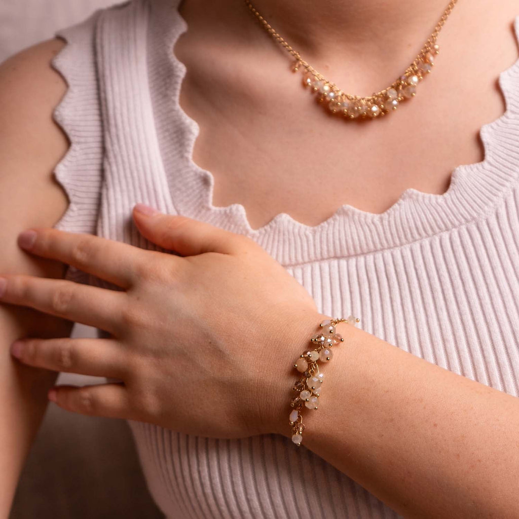 BRACELET HANDMADE NEUTRAL GLASS BEADS 14K GOLD PLATED