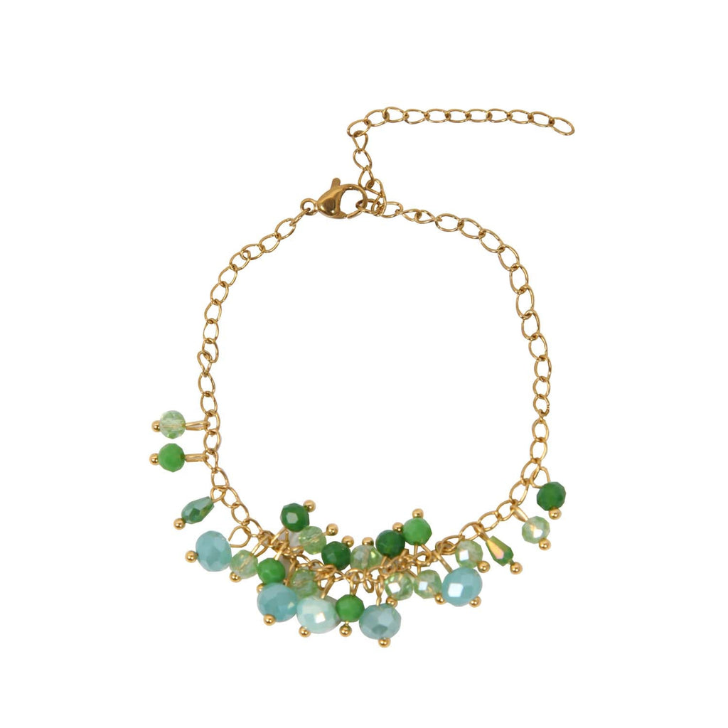 BRACELET HANDMADE GREEN GLASS BEADS 14K GOLD PLATED