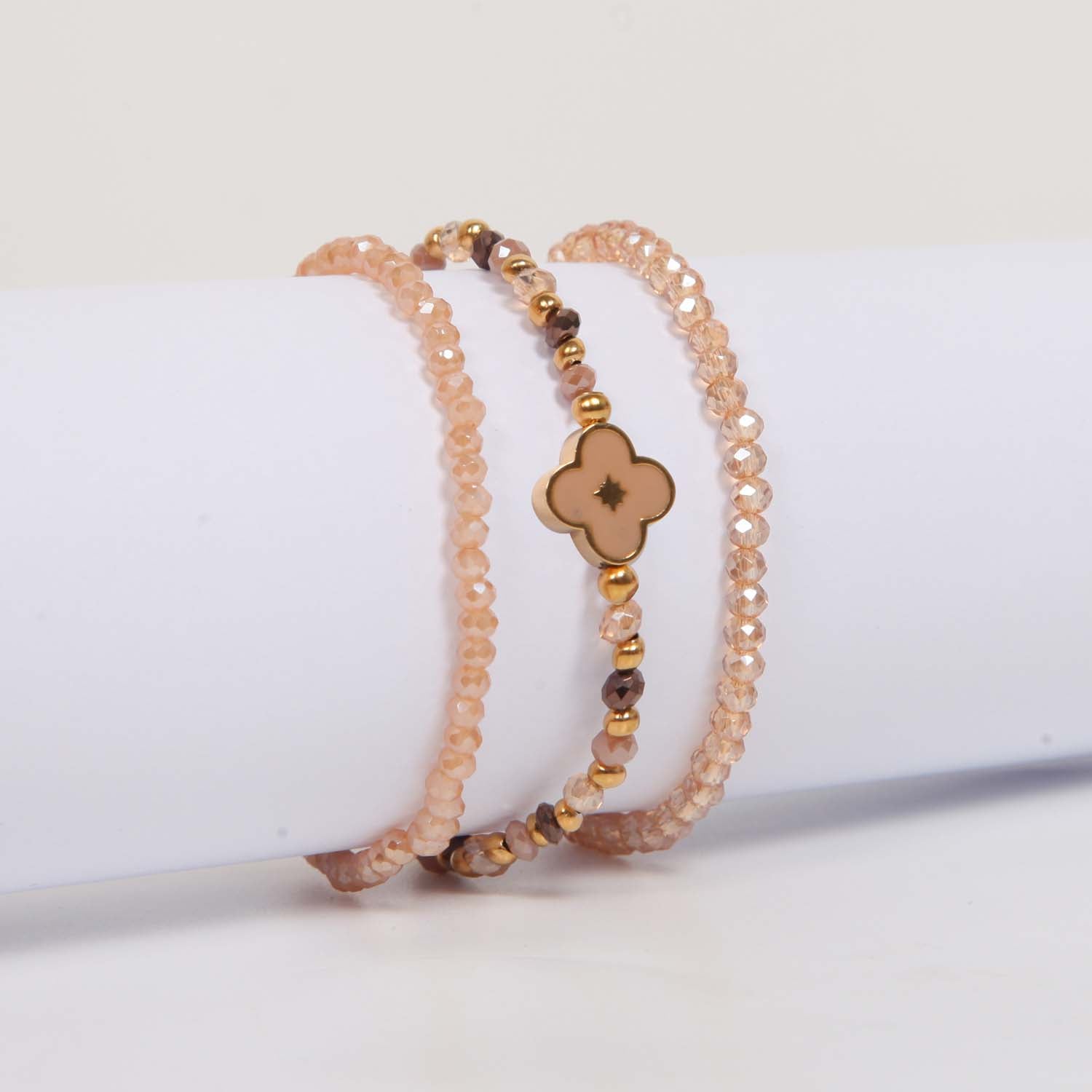 BRACELET HANDMADE CREAM GLASS BEADS 14K GOLD PLATED