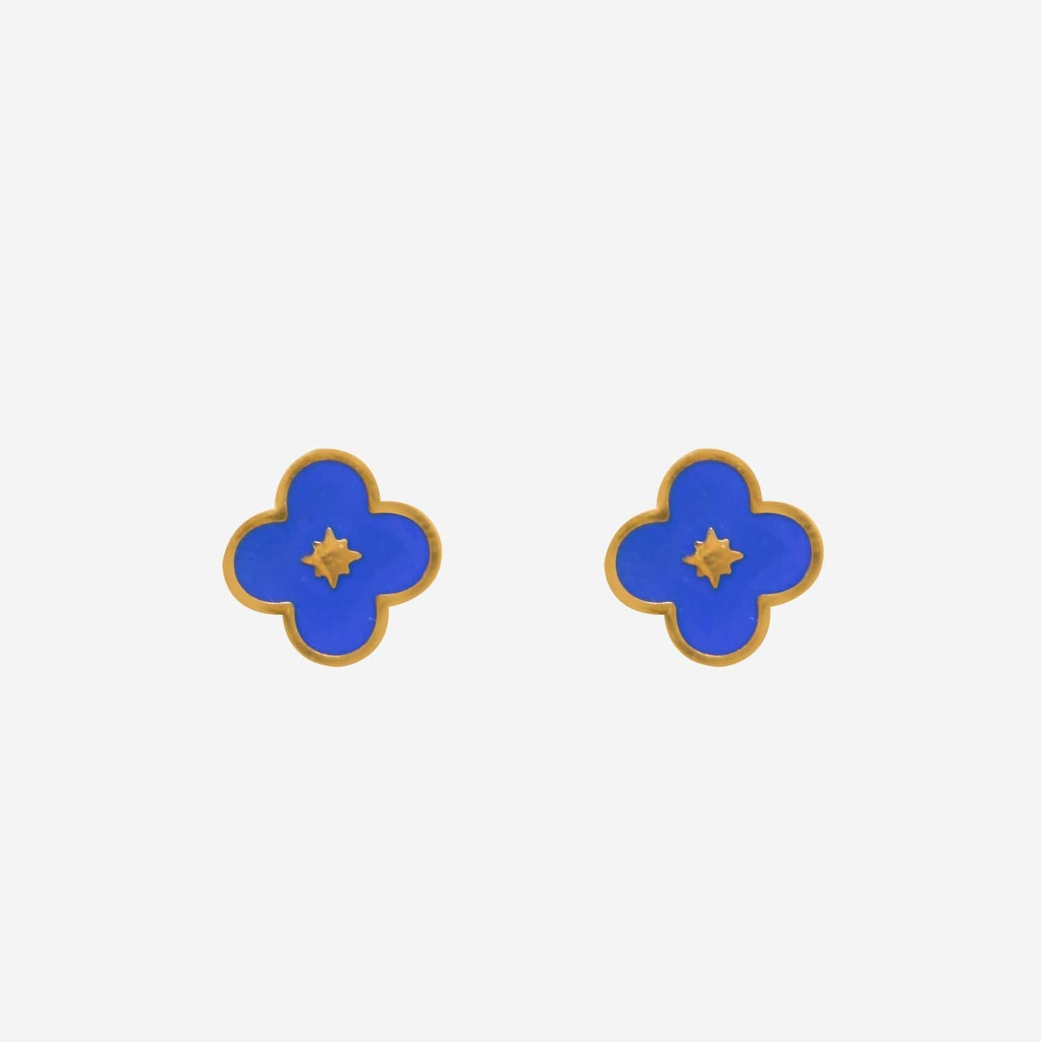 STUD EARRING ENAMEL FLOWER BLUE 14K GOLD PLATED